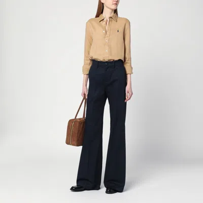 Department Five Misa Blue Navy Cotton Wide Trousers In Blue