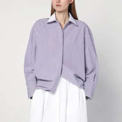 Max Mara Oversized Violet Striped Shirt In Poplin In Purple