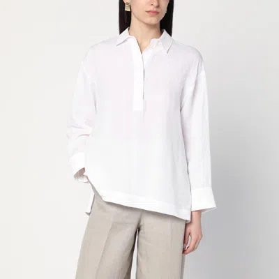 's Max Mara White Polo Shirt In Linen Canvas In Blue