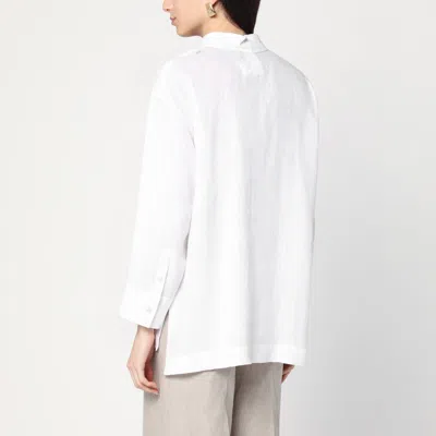 's Max Mara White Polo Shirt In Linen Canvas In Blue