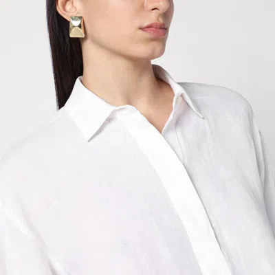 's Max Mara White Polo Shirt In Linen Canvas In Blue
