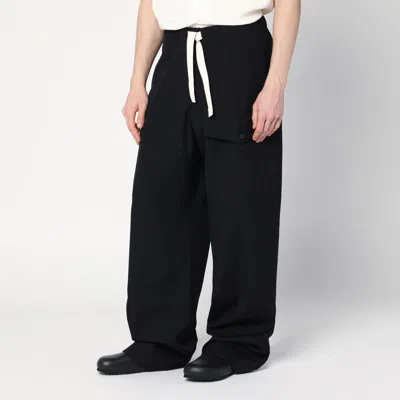 Dries Van Noten Wide Leg Wool Pant With Elastic Waistband In Black