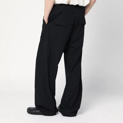 Dries Van Noten Wide Leg Wool Pant With Elastic Waistband In Black