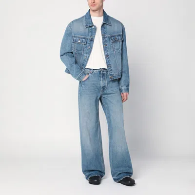 Jacquemus Vintage Light Wash Cropped Denim Jacket In Green