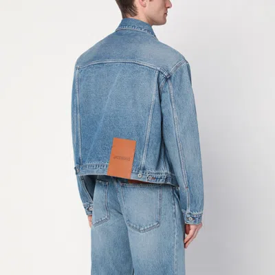 Jacquemus Vintage Light Wash Cropped Denim Jacket In Green