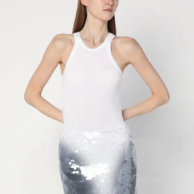 Sportmax Ribbed Crew Neck Racerback Sleeveless Top In Blue