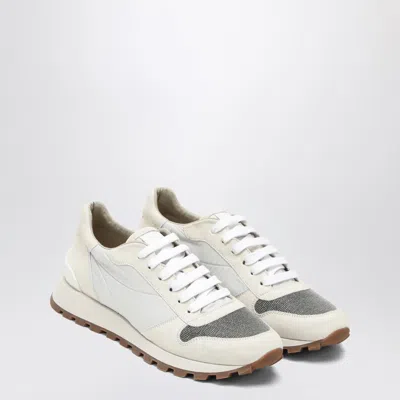 Brunello Cucinelli Bead-embellished Nylon And Suede Sneakers In White