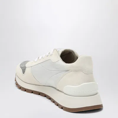 Brunello Cucinelli Bead-embellished Nylon And Suede Sneakers In White