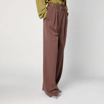 Dries Van Noten Belted Wool Gabardine Wide-leg Pants In Beige