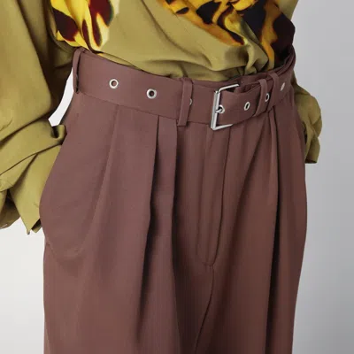 Dries Van Noten Belted Wool Gabardine Wide-leg Pants In Beige