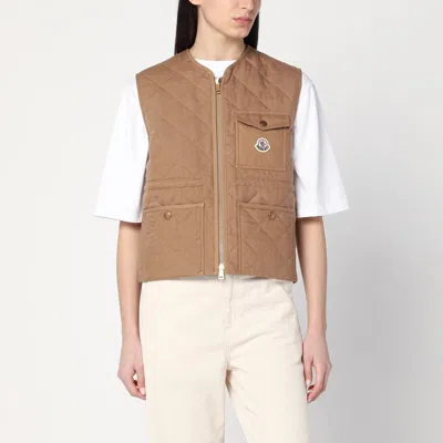 Moncler Gilet En Lin Vigny À Matelassage En Losanges In Nude
