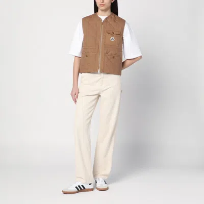 Moncler Gilet En Lin Vigny À Matelassage En Losanges In Nude