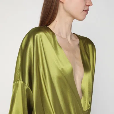 Dries Van Noten Loose Olive Green Blouse In Silk In Multi