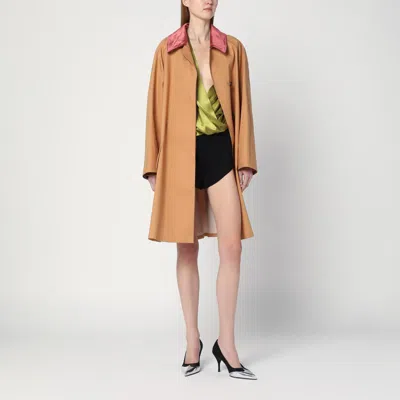 Prada Camel Cotton Overcoat In Brown