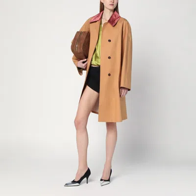 Prada Camel Cotton Overcoat In Brown