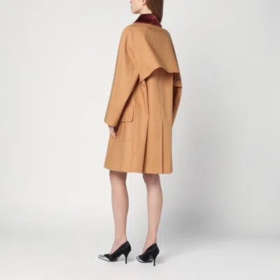 Prada Camel Cotton Overcoat In Brown