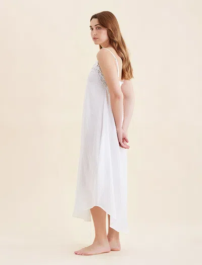 Papinelle Swiss Dot Lace Trim Maxi Nightie In White