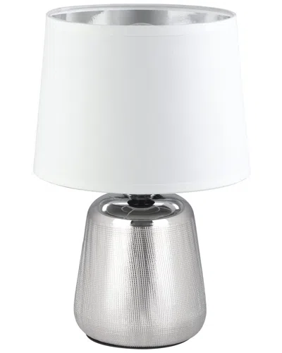 Eglo Manalba 1 1 Light Table Lamp With Silver Finish & White With Silver Interior Fabric Shade