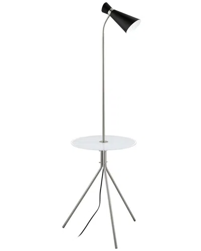 Eglo Policara 1 Light Floor Lamp With Matte Nickel Finish & Black Metal Shade With White & Clear Gla