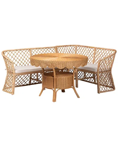 Baxton Studio Frayne Bohemian Rattan 3pc Dining Nook Set