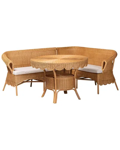 Baxton Studio Rashtin Bohemian Rattan 3pc Dining Nook Set