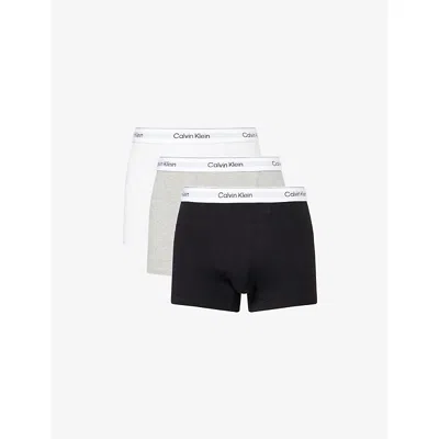 Calvin Klein Mens Icon Logo-waistband Pack Of Three Stretch-cotton Trunks Black White Gry Heathr In Black White Gry Heathr