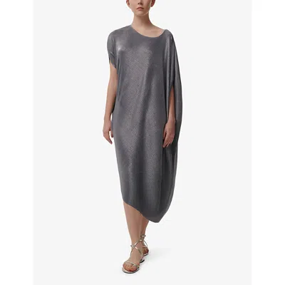 Leem Womens Asymmetric Plisse Woven Kaftan Grey In Grey