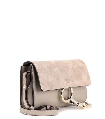 Shop Chloé Faye Mini Leather Wallet Bag In Grey