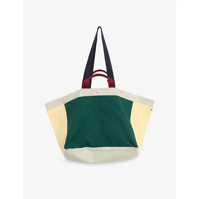 Hay Womens Small Weekend Colour-block Cotton-canvas Tote Bag Dark Green Multi In Dark Green Multi