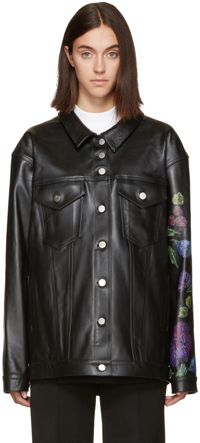 Shop Alyx Black Leather Floral Jacket