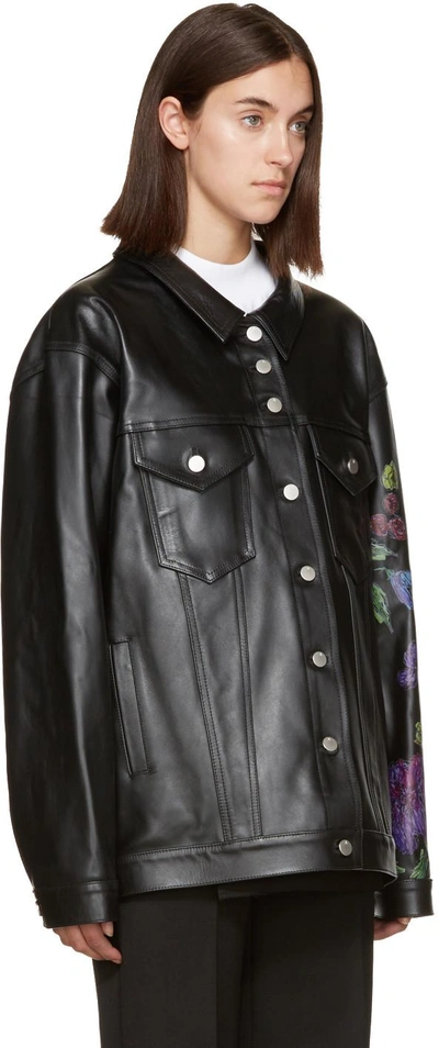 Shop Alyx Black Leather Floral Jacket