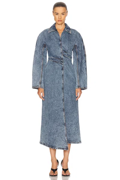 Alaïa Spiral Denim Trench In Bleu Neige