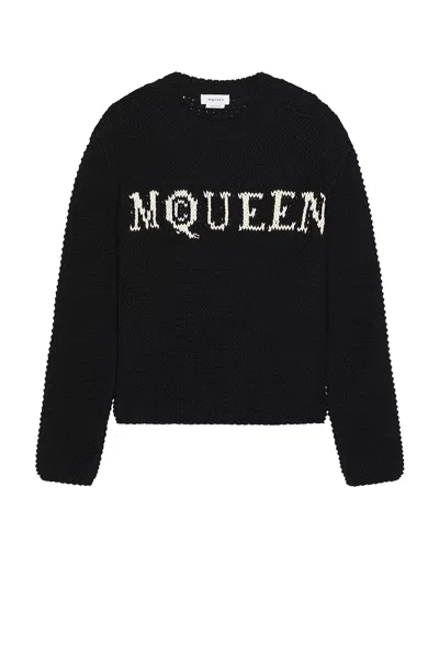 Alexander Mcqueen Mcqueen Textured Cotton Sweater With Inlaid Logo In Black & Ivory