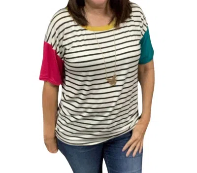 Bibi Striped Tee Top In Fuchsia/teal/mustard In Multi