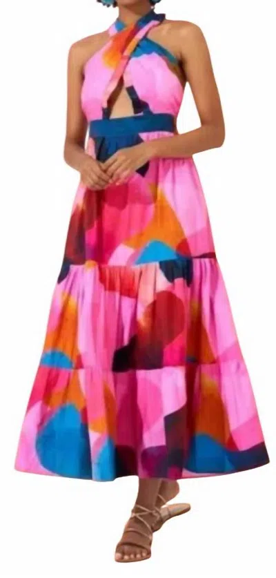 Oliphant Cross Front Maxi Dress In Basel Pink In Multi