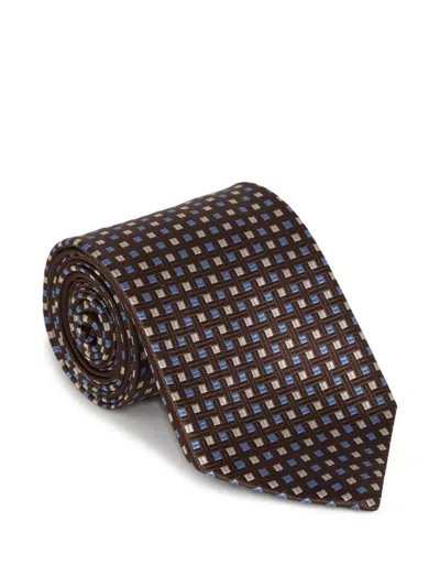 Isaia Patterned-jacquard Tie In Braun
