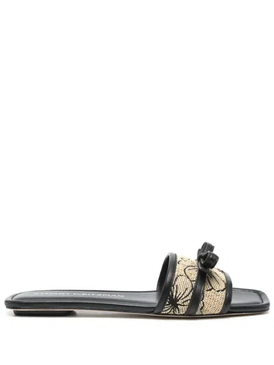 Stuart Weitzman Floral-detail Slides In Black