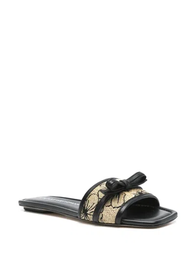 Stuart Weitzman Floral-detail Slides In Black