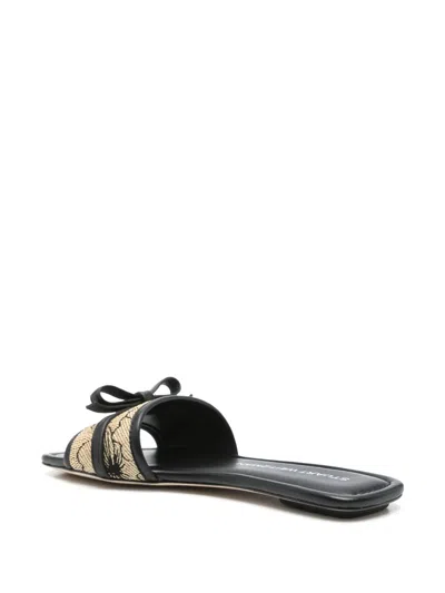 Stuart Weitzman Floral-detail Slides In Black