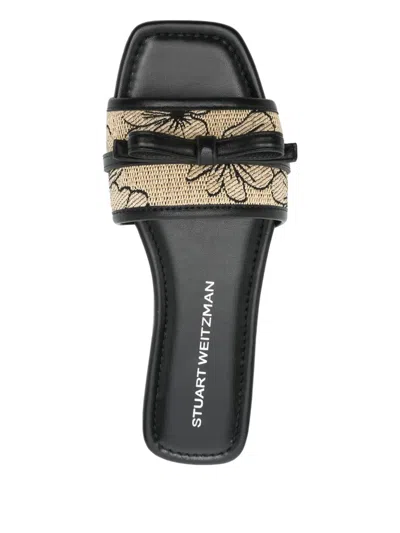 Stuart Weitzman Floral-detail Slides In Black