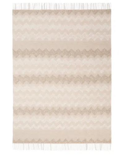 Missoni Plaid Gessetti 130x190 Cm In Wool Blend Zig Zag In Nude