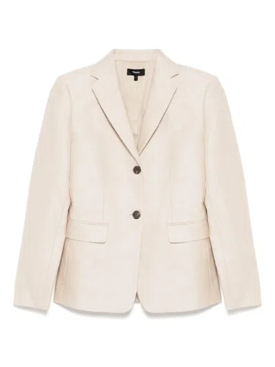 Theory Relaxed Blazer In Good Linen In Soft Taupe