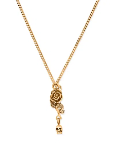 Emanuele Bicocchi Rose & Skull Pendant Necklace In Gold