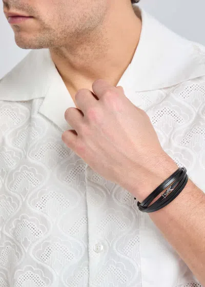 Saint Laurent Cassandre Multi-strand Leather Bracelet Accessories In Black