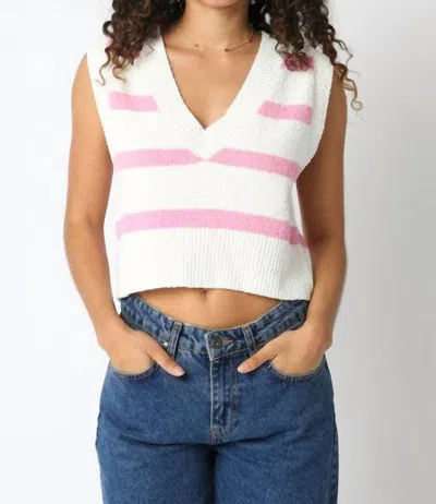 Olivaceous Taiga Striped Sweater Vest In White/pink In Multi