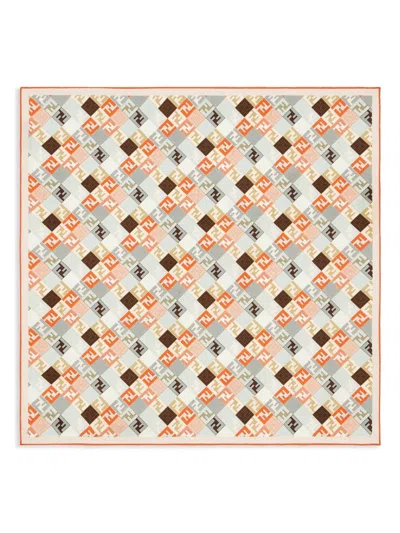 Fendi Selleria Print Square Scarf With Hemmed Edges In Nude