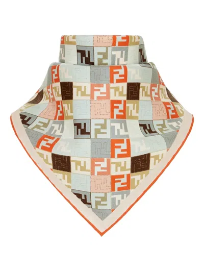 Fendi Selleria Print Square Scarf With Hemmed Edges In Nude