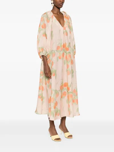 Bernadette Georgette Printed Linen Midi Dress In Orange