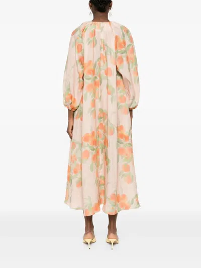 Bernadette Georgette Printed Linen Midi Dress In Orange