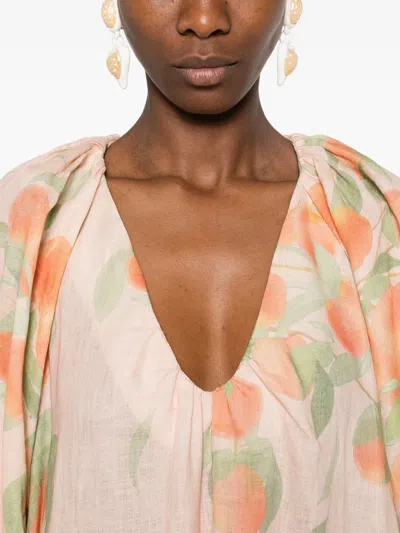 Bernadette Georgette Printed Linen Midi Dress In Orange